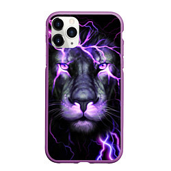 Чехол iPhone 11 Pro матовый НЕОНОВЫЙ ЛЕВ NEON LION, цвет: 3D-фиолетовый