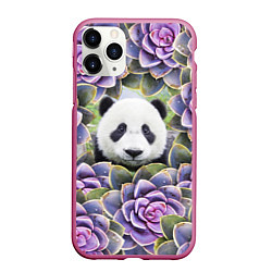 Чехол iPhone 11 Pro матовый Панда среди цветов, цвет: 3D-малиновый