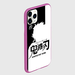 Чехол iPhone 11 Pro матовый Черно белый силуэт Танджиро, цвет: 3D-фиолетовый — фото 2