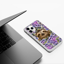 Чехол iPhone 11 Pro матовый Ленивец среди цветов, цвет: 3D-белый — фото 2
