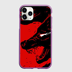 Чехол iPhone 11 Pro матовый Красный волк 3D, цвет: 3D-фиолетовый