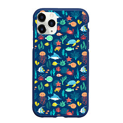 Чехол iPhone 11 Pro матовый Морские жители, цвет: 3D-тёмно-синий