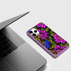 Чехол iPhone 11 Pro матовый Цветочный Паттерн, цвет: 3D-фиолетовый — фото 2