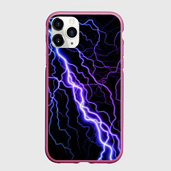 Чехол iPhone 11 Pro матовый НЕОНОВАЯ МОЛНИЯ ГРОЗА, цвет: 3D-малиновый