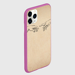 Чехол iPhone 11 Pro матовый Сотворение Адама - гранж, цвет: 3D-фиолетовый — фото 2