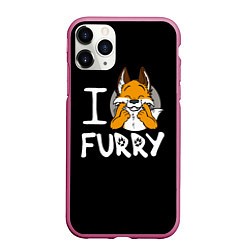 Чехол iPhone 11 Pro матовый I love furry, цвет: 3D-малиновый