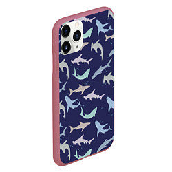 Чехол iPhone 11 Pro матовый Акулы разные, цвет: 3D-малиновый — фото 2