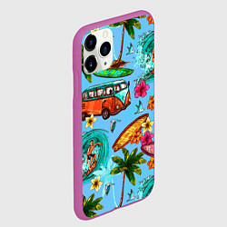 Чехол iPhone 11 Pro матовый Пальмы, волны, серфинг, цвет: 3D-фиолетовый — фото 2