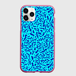 Чехол iPhone 11 Pro матовый Неоновые синие узоры, цвет: 3D-малиновый