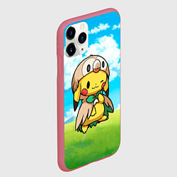 Чехол iPhone 11 Pro матовый Пикачу совенок, цвет: 3D-малиновый — фото 2