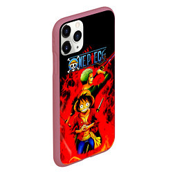 Чехол iPhone 11 Pro матовый Зоро и Луффи в огне One Piece, цвет: 3D-малиновый — фото 2