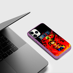 Чехол iPhone 11 Pro матовый Зоро и Луффи в огне One Piece, цвет: 3D-фиолетовый — фото 2