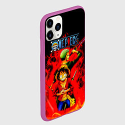 Чехол iPhone 11 Pro матовый Зоро и Луффи в огне One Piece, цвет: 3D-фиолетовый — фото 2