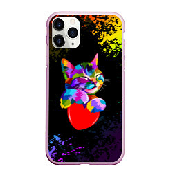 Чехол iPhone 11 Pro матовый РАДУЖНЫЙ КОТИК RAINBOW KITTY