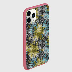 Чехол iPhone 11 Pro матовый Черно оливковый цветочный, цвет: 3D-малиновый — фото 2