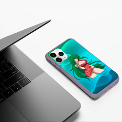 Чехол iPhone 11 Pro матовый Девушка зеленые волосы 18, цвет: 3D-серый — фото 2
