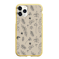 Чехол iPhone 11 Pro матовый Цветы и листья, цвет: 3D-желтый
