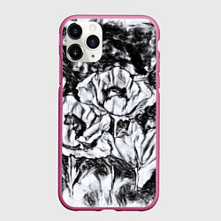 Чехол iPhone 11 Pro матовый Черно-белый узор Маки, цвет: 3D-малиновый