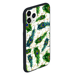 Чехол iPhone 11 Pro матовый Павлиньи перья, цвет: 3D-черный — фото 2
