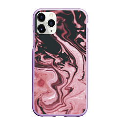 Чехол iPhone 11 Pro матовый Розовые Разводы С черными, цвет: 3D-сиреневый