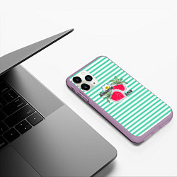 Чехол iPhone 11 Pro матовый Цветы и ягоды земляники, цвет: 3D-сиреневый — фото 2