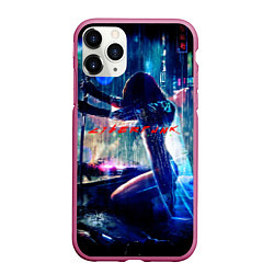 Чехол iPhone 11 Pro матовый Cyberpunk девушка с катаной