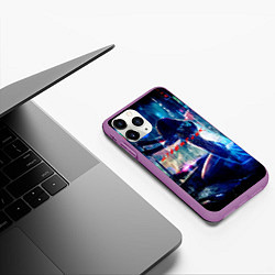 Чехол iPhone 11 Pro матовый Cyberpunk девушка с катаной, цвет: 3D-фиолетовый — фото 2