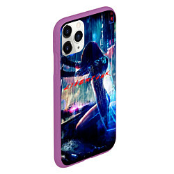 Чехол iPhone 11 Pro матовый Cyberpunk девушка с катаной, цвет: 3D-фиолетовый — фото 2