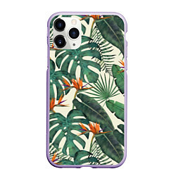 Чехол iPhone 11 Pro матовый Тропический паттерн, цвет: 3D-светло-сиреневый