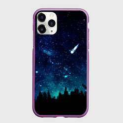 Чехол iPhone 11 Pro матовый ЛЕС НОЧЬЮ, цвет: 3D-фиолетовый