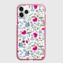Чехол iPhone 11 Pro матовый Медицинский паттерн, цвет: 3D-малиновый