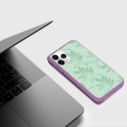 Чехол iPhone 11 Pro матовый Зеленые листья, цвет: 3D-фиолетовый — фото 2