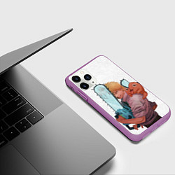 Чехол iPhone 11 Pro матовый Дэндзи, Почита и бензопила, цвет: 3D-фиолетовый — фото 2