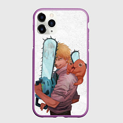 Чехол iPhone 11 Pro матовый Дэндзи, Почита и бензопила, цвет: 3D-фиолетовый