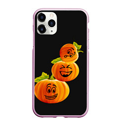Чехол iPhone 11 Pro матовый Хэллоуин смешные тыквы, цвет: 3D-розовый
