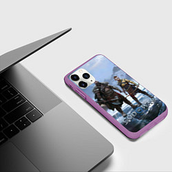 Чехол iPhone 11 Pro матовый Кратос и Атрей Рагнарек, цвет: 3D-фиолетовый — фото 2