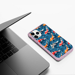 Чехол iPhone 11 Pro матовый Японские карпы кои, цвет: 3D-розовый — фото 2
