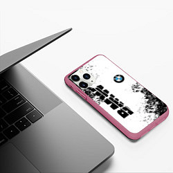 Чехол iPhone 11 Pro матовый BMW БМВ РАЗРЕЗАННОЕ ЛОГО, цвет: 3D-малиновый — фото 2