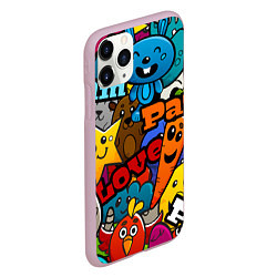 Чехол iPhone 11 Pro матовый LOVE PEACE PARTY Z, цвет: 3D-розовый — фото 2
