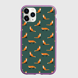 Чехол iPhone 11 Pro матовый Лисы паттерн, цвет: 3D-фиолетовый