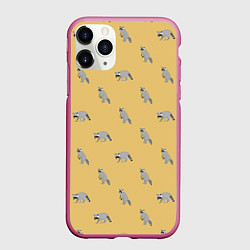 Чехол iPhone 11 Pro матовый Еноты паттерн, цвет: 3D-малиновый