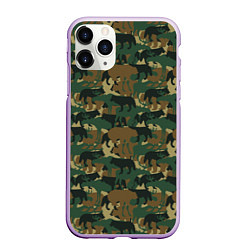 Чехол iPhone 11 Pro матовый Охотник камуфляж из зверей, цвет: 3D-сиреневый