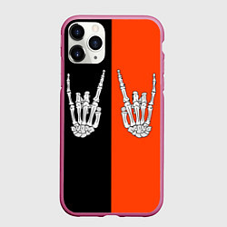 Чехол iPhone 11 Pro матовый Ладошки скелета, цвет: 3D-малиновый