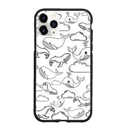 Чехол iPhone 11 Pro матовый Небесные киты ЧБ, цвет: 3D-черный