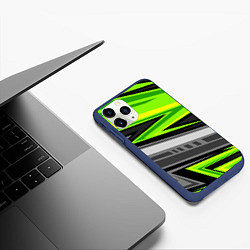 Чехол iPhone 11 Pro матовый Зеленые линии, цвет: 3D-тёмно-синий — фото 2