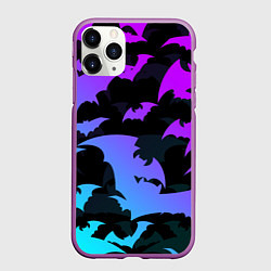 Чехол iPhone 11 Pro матовый ЛЕТУЧИЕ МЫШИ ХЕЛЛОУИН НЕОН HALLOWEEN NEON, цвет: 3D-фиолетовый