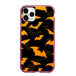 Чехол iPhone 11 Pro матовый ЛЕТУЧИЕ МЫШИ НОЧЬ ХЕЛЛОУИН HALLOWEEN NIGHT BATS, цвет: 3D-малиновый