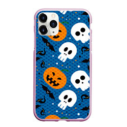 Чехол iPhone 11 Pro матовый ЧЕРЕПА И ТЫКВЫ HALLOWEEN, цвет: 3D-розовый