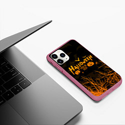 Чехол iPhone 11 Pro матовый HALLOWEEN FOREST BATS ЛЕТУЧИЕ МЫШИ В ЛЕСУ ХЕЛЛОУИН, цвет: 3D-малиновый — фото 2