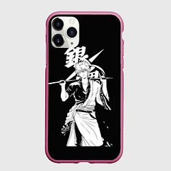 Чехол iPhone 11 Pro матовый Гинтоки Саката держит меч Гинтама, цвет: 3D-малиновый